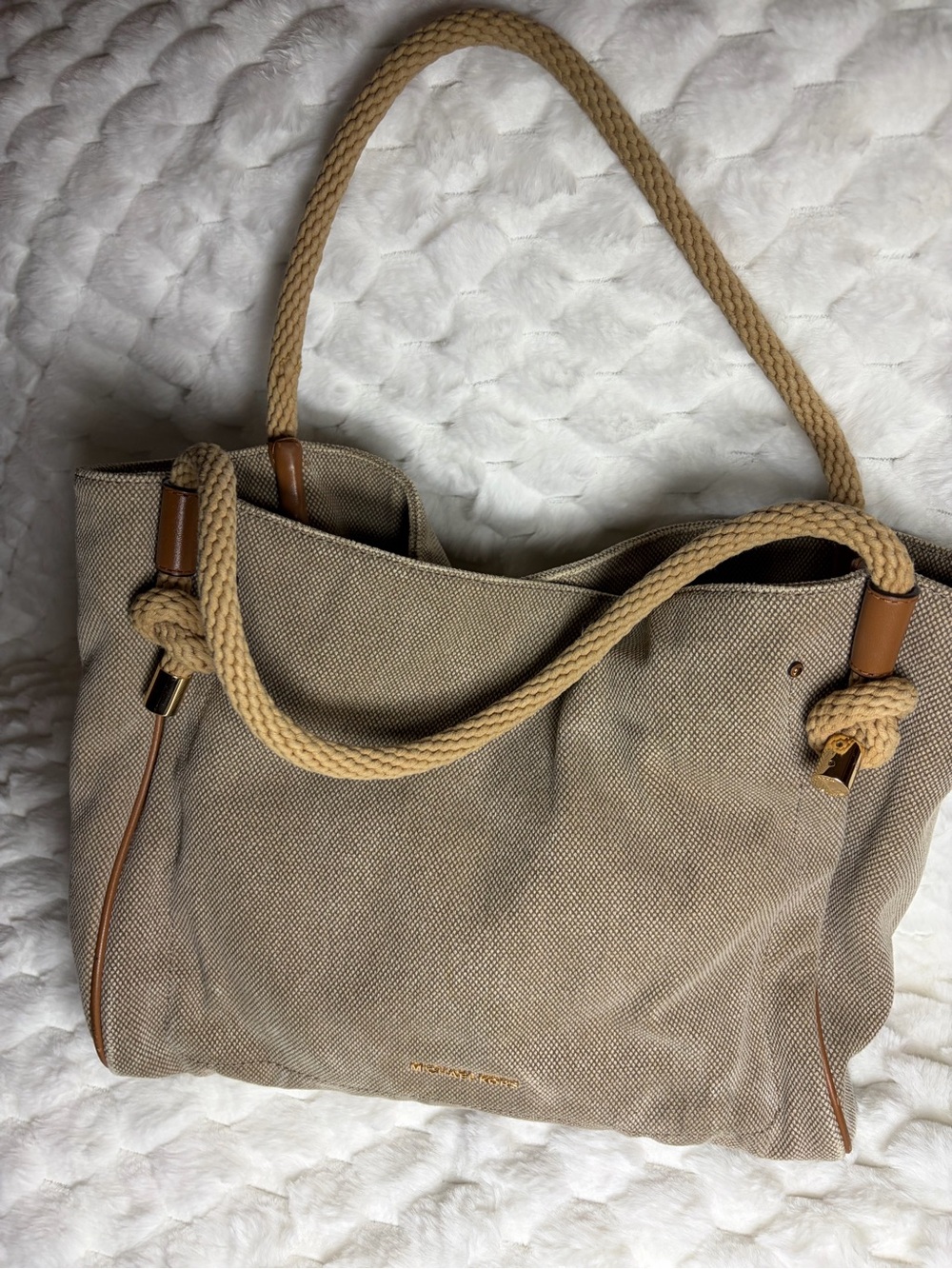 Michael Kors Beige Canvas Rope-Handle Shoulder Tote